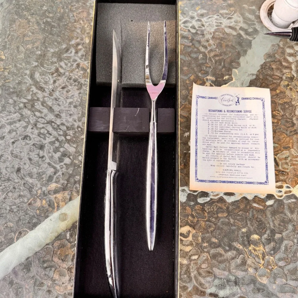 Vtg Carvel Hall Carving Knife & Fork Set Stainless Steel Silver Serving Utensils